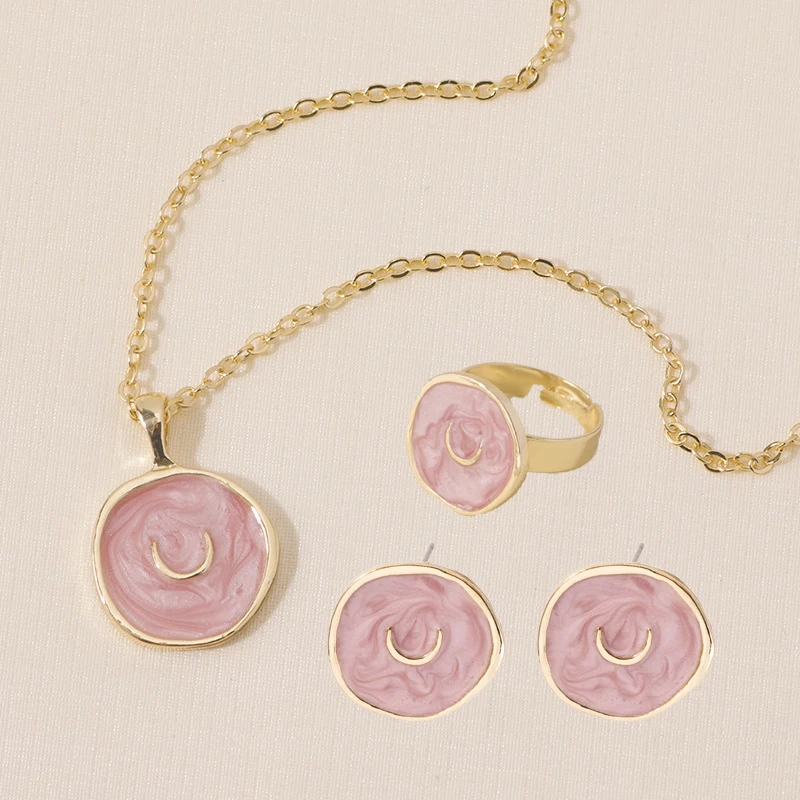 Lost Lady Fashion Enamel Moon Star Earrings Ring Necklace for Women Women's Metal Lightning Heart shaped Jewelry Sets jewelry sets jewelry set