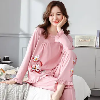 

Pajamas Set Women Cotton Pyjamas Full Sleeve Autumn 2Piece/Set Home Mom Sleepwear Nightwear Fashion Home Clothes Ladies