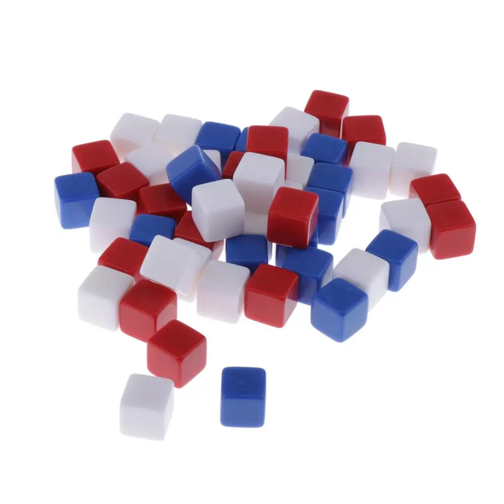 50pcs 16mm Blank 6 Sided Dice for Table Board Games Dungeons & Dragons MTG RPG Gaming Tabletop Games DIY D6 Dices - Mixed Color