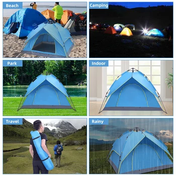 

Automatic Camping Tent Double-Deck Two-Door Hydraulic Automatic Tent Free Build Outdoor Tent 3-4 Person Family Travel Tent