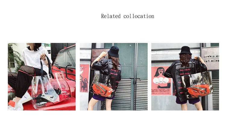 2021 Transparent PVC Handbag beach Shoulder bag Women New Trend Tote Hot Sale Jelly Color Plastic Clear Bag Large capacity