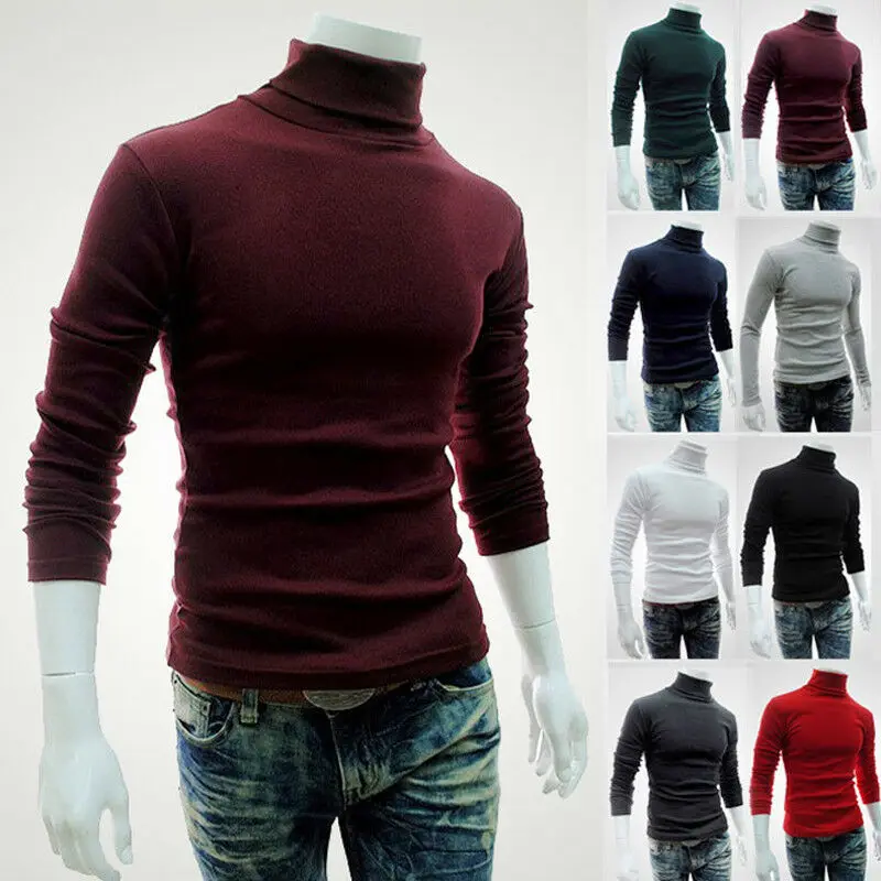 Men's Winter Warm Slim Sweaters Pullover Jumper High Neck Turtleneck Knit Solid Fashion Sweater Tops