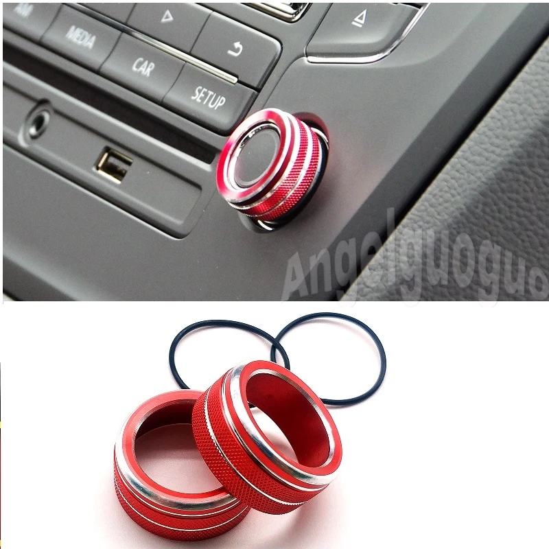 5PCS Red AC+CD Knob Switch Ring Cover Trim For Volkswagen VW Tiguan 2017-2019