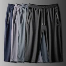 Мужские повседневные брюки большого размера, новые летние шелковые Капри, мужские ультратонкие быстросохнущие спортивные штаны для мужчин