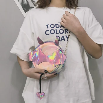 

1 PC Little Devil Round Bag Laser Transparent PVC Crossbody Bag Girls Fashion Reflective Laser Messenger Shoulder Bag Dropship