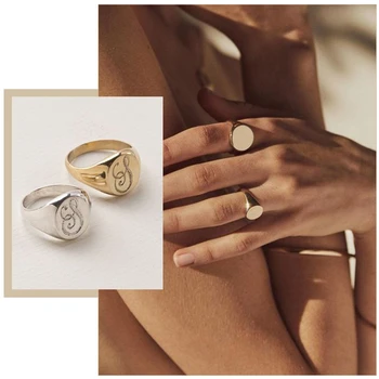 

2020 Fashion Personalized Initial Signet Ring for Women Minimalist Alphabet Stamp Statement Ring Blogger Loves Unique Gift