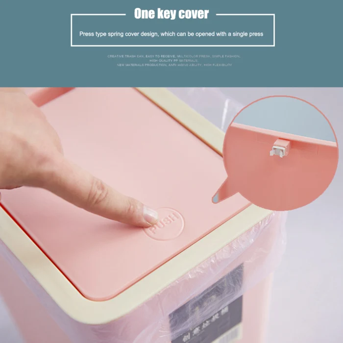 8L Plastic Trash Can Pressing Cover Home Kitchen Office Waste Bin SP99