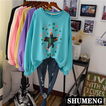 

Black Hoodie New Female Spring and Fall Star Diamond Loose Cotton Sweatshirt BF Lazy Wind Chic Pullover Shirt Casual Top Student