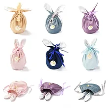 

10 Sets Rabbit Bunny Ears Ribbon Flannelette Drawstring Bag For Easter Valentine's Day Candy Chocolate Jewelry Packing Gift Bags