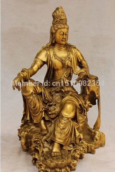 YM 307 16&quotMarked Chinese Bronze Kwan-yin Guanyin On Lotus Shakyamuni Buddha Seat Statue | Дом и сад