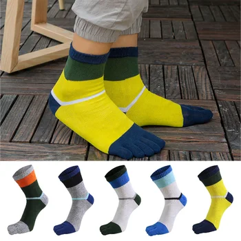 

Hot Funny Five-finger Socks Men's Finger Top Socks New Cotton Patchwork Sport White Gray Odor-resistant Toe Socks Striped Casual