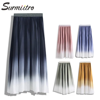 

Surmiitro Spring Summer Long Skirt Women 2020 Ladies Korean Black Blue Pink Gradient High Waist Sun School Pleated Skirt Female