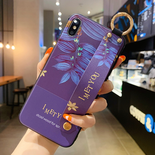 Emboss Rose Flower phone Case For iphone 12 Mini 11 13 Pro XS MAX X XR Wist Strap Support Soft TPU Case For 6S 8 7 plus Cover