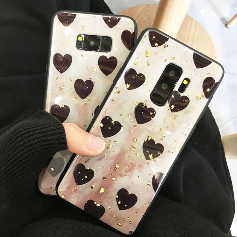 

Marble Love Grid Phone Case For Samsung Galaxy J4 Plus J3 2017 J5 2016 J6 J7 Prime J8 Bling Sequin Gold Foil Case J2 Pro 2018