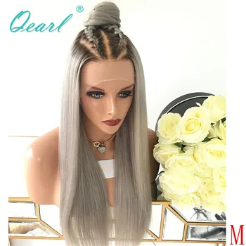 

Deep Long Middle Part Human Hair Full Lace Wig Ashy Grey Blonde Color Malaysian Straight Remy Hair Wigs for Women 150% Qearl