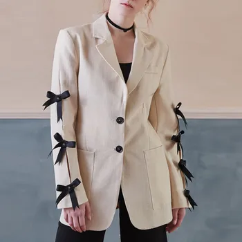 

Autumn New Fashion Runway Designer 2020 Office Women Notched Full Sleeve Solid Color Single Breasted Blazer Bow Outerwear