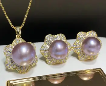 

D510 Pearl Set Fine Jewelry Round 10-11 Fresh Water Light Purple Pearls Jewelry Sets for Women