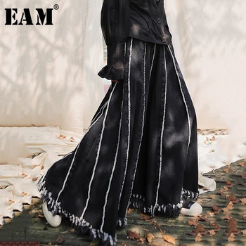 

[EAM] High Elastic Waist Contrast Color Burr Denim Temperament Half-body Skirt Women Fashion Tide New Spring Autumn 2020 1S344