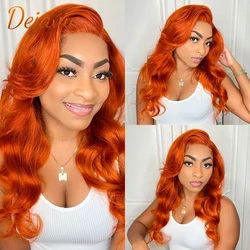 613 Colored Orange Body Wave Human Hair Wigs 4X4 Closure Wig Bright Orange Color Straight Wigs PrePlucked Wigs for Women
