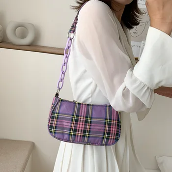 

Small Bag For Women's Lipstick Packet 2020 New Summer Temperament Underarm Bag Girl Plaid Shoulder Baguette Bag B239