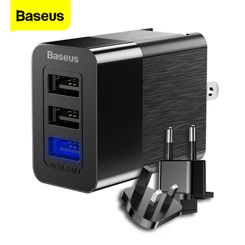 

Baseus 3 Port USB Charger 3 in 1 Triple EU US UK Plug 2.4A Travel Wall Charger Adapter Mobile Phone Charger For iPhone X Samsung