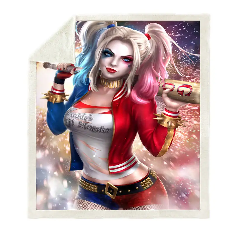 

3D Print Suicide Squad Harley Quinn Movie Sherpa Blanket Sofa Couch Hiking Picnic Quilt Cover Bedding Throw Fleece Blanket Soft