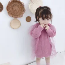 Welaken/кружевное Сетчатое платье для маленьких девочек; шерстяное платье с длинными рукавами; хлопковая Обычная Повседневная одежда; модная детская одежда