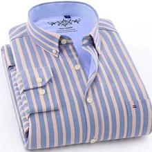 Зимние теплые мужские рабочие рубашки в полоску с длинным рукавом, мужские рубашки-оксфорды, мужские рубашки, большие размеры 4XL camisa masculina