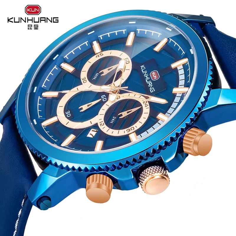 

Kunhuang Men Watch Reloj Hombre 2019 Mens Watches Top Brand Luxury Quartz Watch Chronograph Sport Waterproof Relogio Masculino