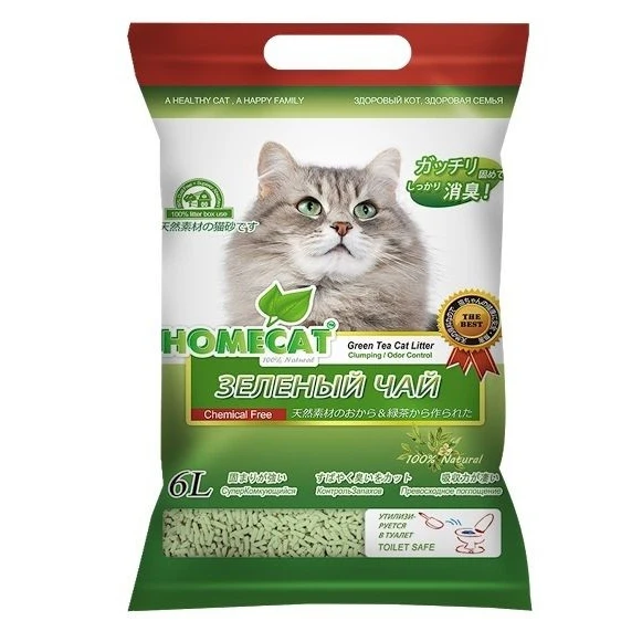Наполнитель для кошачьего туалета Homecat &quotЭколайн Зеленый чай&quot (комкующийся) 6 л