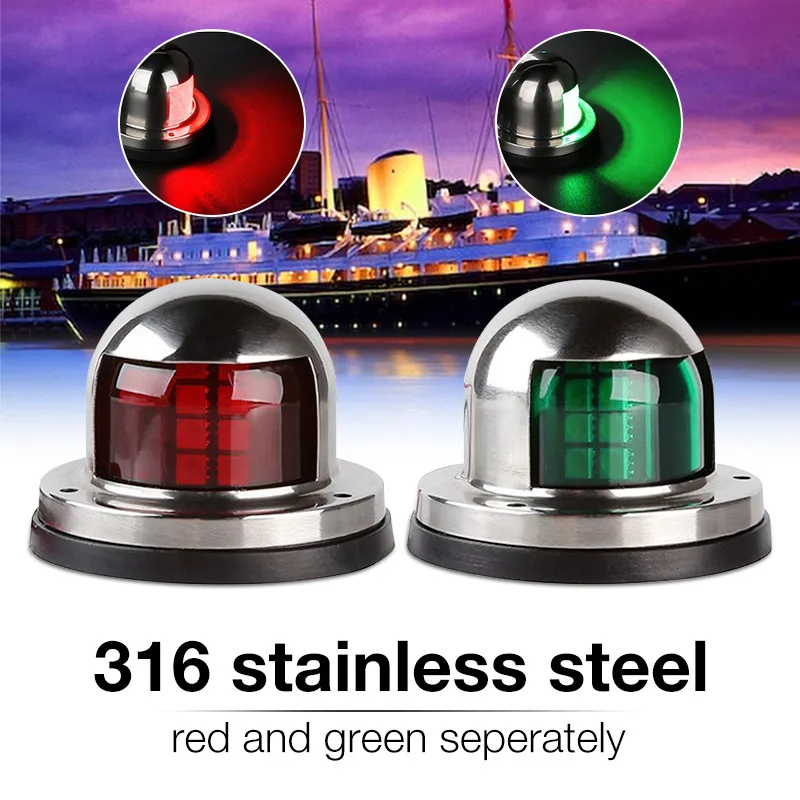 One Pair Red /& Green LED Light Bow Navigation Light Stainless Housing Light 12V