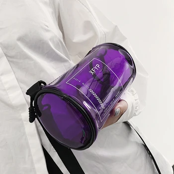 

2020 new luxury transparent jelly bag female spring summer tide messenger bag pvc plastic cylinder bag clear bags high quality
