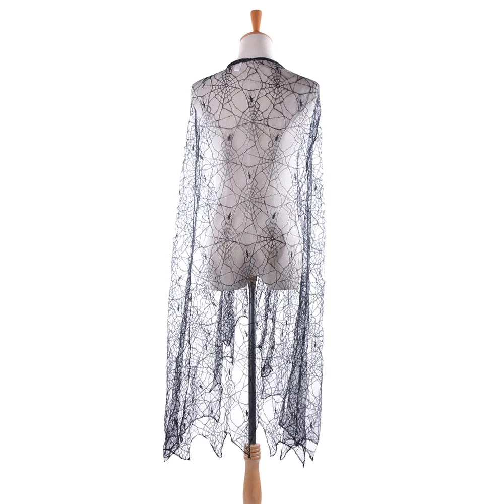 Хэллоуин Черный Паук Паутина кружевной плащ Готический волшебник костюм ведьмы