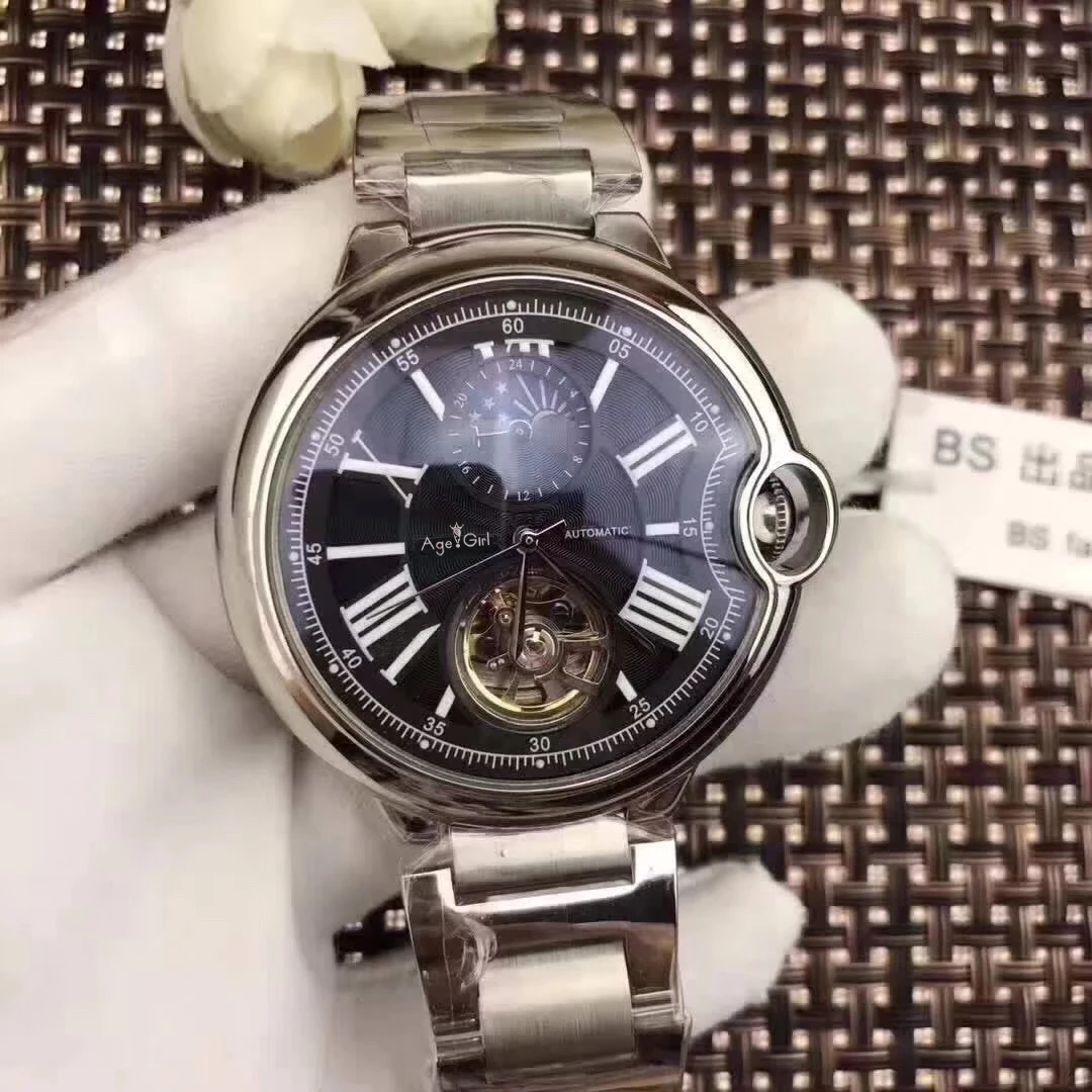 

Luxury Brand New Automatic Mechanical Men Watch Blue Black Leather Rose Gold Transparent MoonPhase Watches Tourbillion White AAA