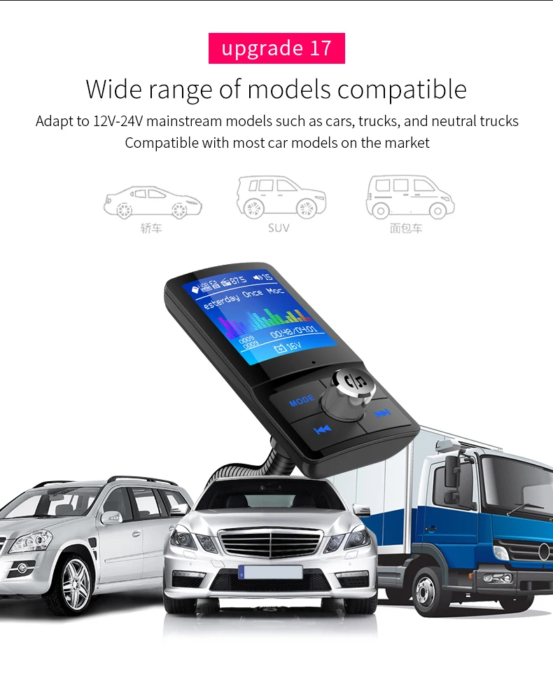 VIKEFON, цветной экран, fm-передатчик, Автомобильный MP3, беспроводной, Bluetooth, громкая связь, автомобильный комплект, аудио, AUX модулятор с QC3.0, двойной USB зарядное устройство