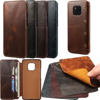 

Luxury Oil Wax pattern Genuine Leather Cover For Huawei Mate 20 Pro iphone11promax XR XS Max leather wallet case for Samsung S10