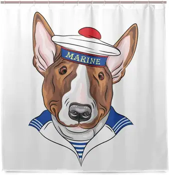 

Sailor Dog Bull Terrier Home Bathroom Set Polyester Fabric Shower Curtain Home Art Decoration with Hooks
