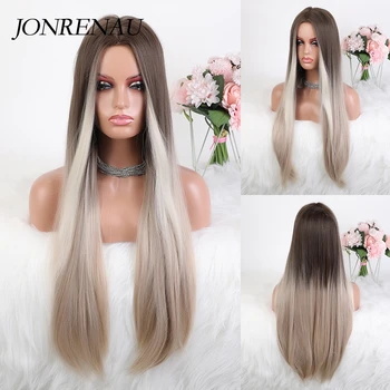 

Jonrenau Long Straight Midium Part Synthetic Ombre LIght Ash Brown Wig Cosplay Daily Hair Wigs for Women Heat Resistant Fibre