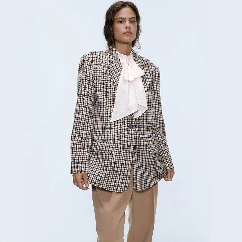 ZA Houndstooth Блейзер Женский трендовый зима осень новейшие английские Клубные пиджаки с поясом Темперамент Топы вечерние подарки