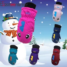 BalleenShiny/Детские Зимние перчатки с рисунком динозавра; утепленные лыжные перчатки для детей; зимние хлопковые пушистые водонепроницаемые варежки для мальчиков и девочек