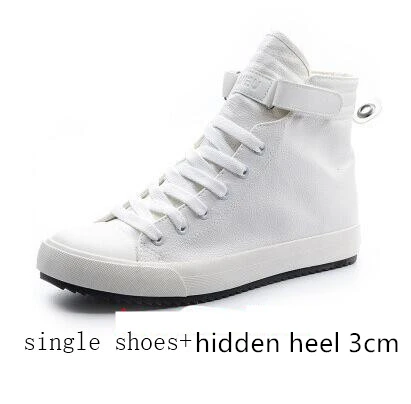 Black White High Top Sneakers Men Ankle Boots Comfort Leather Shoes Men Casual Trainers Elevator Shoes for Men Flats 3cm 8cm 7