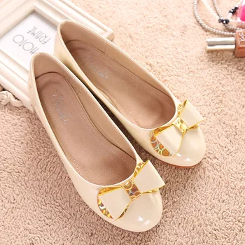 

2020 Sweet Candy color round toe flats ladies japanned leather bowknot single shoes shine ballerinas