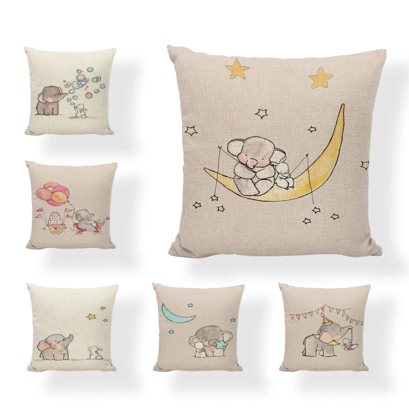 Cushion Cover Cute Elephant Big pattern One Side Printed Linen Sofa Car Home Decoration Pillowcase | Дом и сад