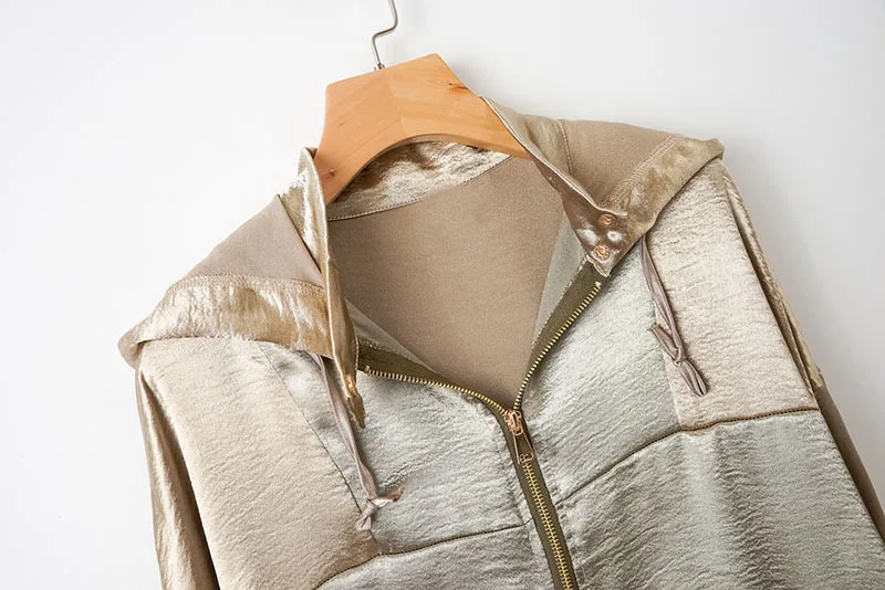 

2019 Western Style Loose-Fit Mixed Colors Zipper Hooded Jacket Coat Women's A- 769