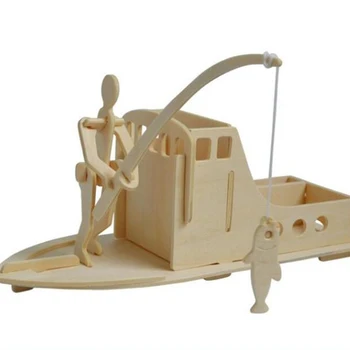 

Wooden Educational Puzzle Toys Wooden Fishing Pen Holder Toy Model 3d Three-Dimensional Children Diy Handmade Wooden