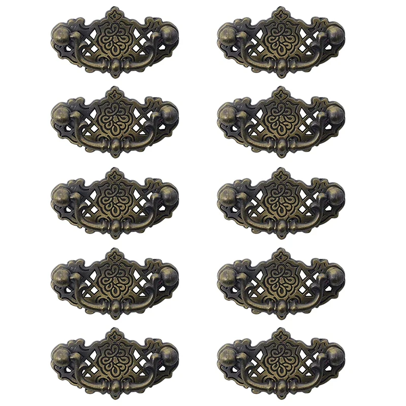 

TOP!-10 Pack Vintage Kitchen Cabinet Pull Furniture Drop Pull Drawer Handles Bedroom Dresser Knobs Antique Bronze