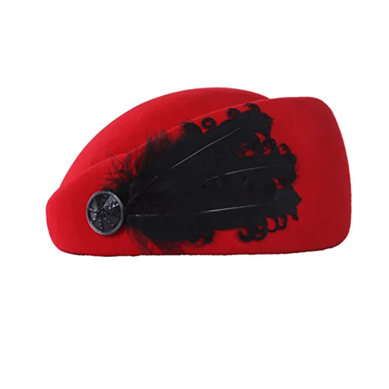 Dilidala осенне-зимняя шерстяная Женская шляпка-берет для женщин, модная Корейская Ретро английская черная шляпа с перьями, маленький Топ для женщин - Цвет: Red