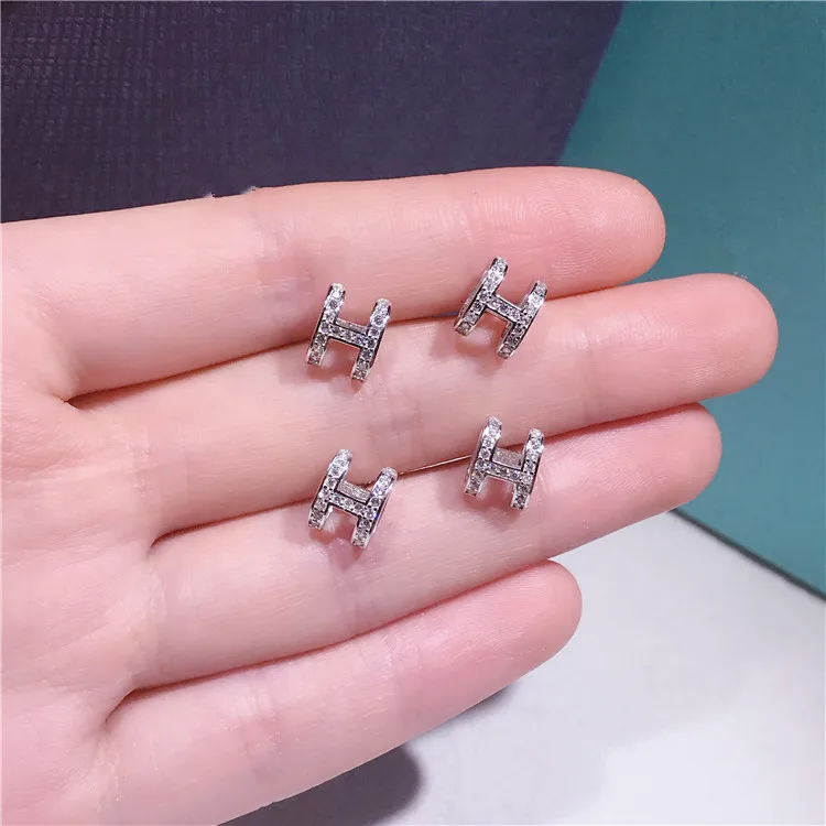 Модные серьги-гвоздики из стерлингового серебра S925 пробы с буквой в форме буквы «H», циркониевые сережки Solis из серебра ААА для женщин и девушек, ювелирные изделия для свадебной вечеринки