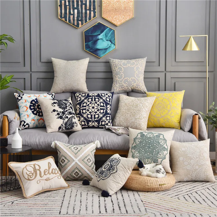 Скандинавские винтажные Роскошные наволочки для подушек с геометрическим орнаментом и цветочной вышивкой, наволочки для подушек для гостиной, дивана, мягкий декор, 1 шт