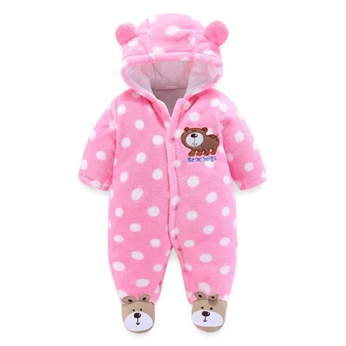 pink dot bear Одежда для маленьких девочек зимняя толстовка с капюшоном для новорожденных, детские комбинезоны из полиэстера, комбинезон для маленьких мальчиков, верхняя одежда для альпинизма, комбинезон для малышей от 3 месяцев до 12 месяцев - Цвет: pink dot bear
